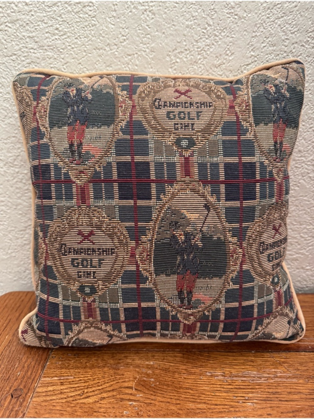 Country Club Golf American Tapestry Throw Pillow Vintage Golfing USA